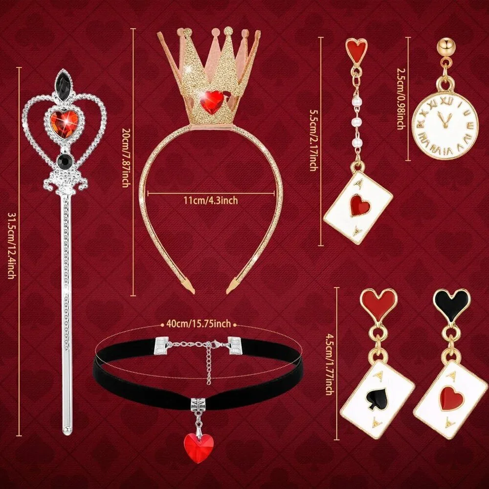 Queen Costume Accessories Set with Crown Wand Earrings Necklace for Women